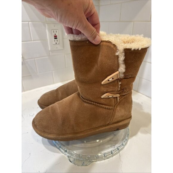 Bearpaw Abigail Womens Sz 8 Brown Suede Sheepskin Wool Lined Winter Calf Boots - Picture 3 of 10